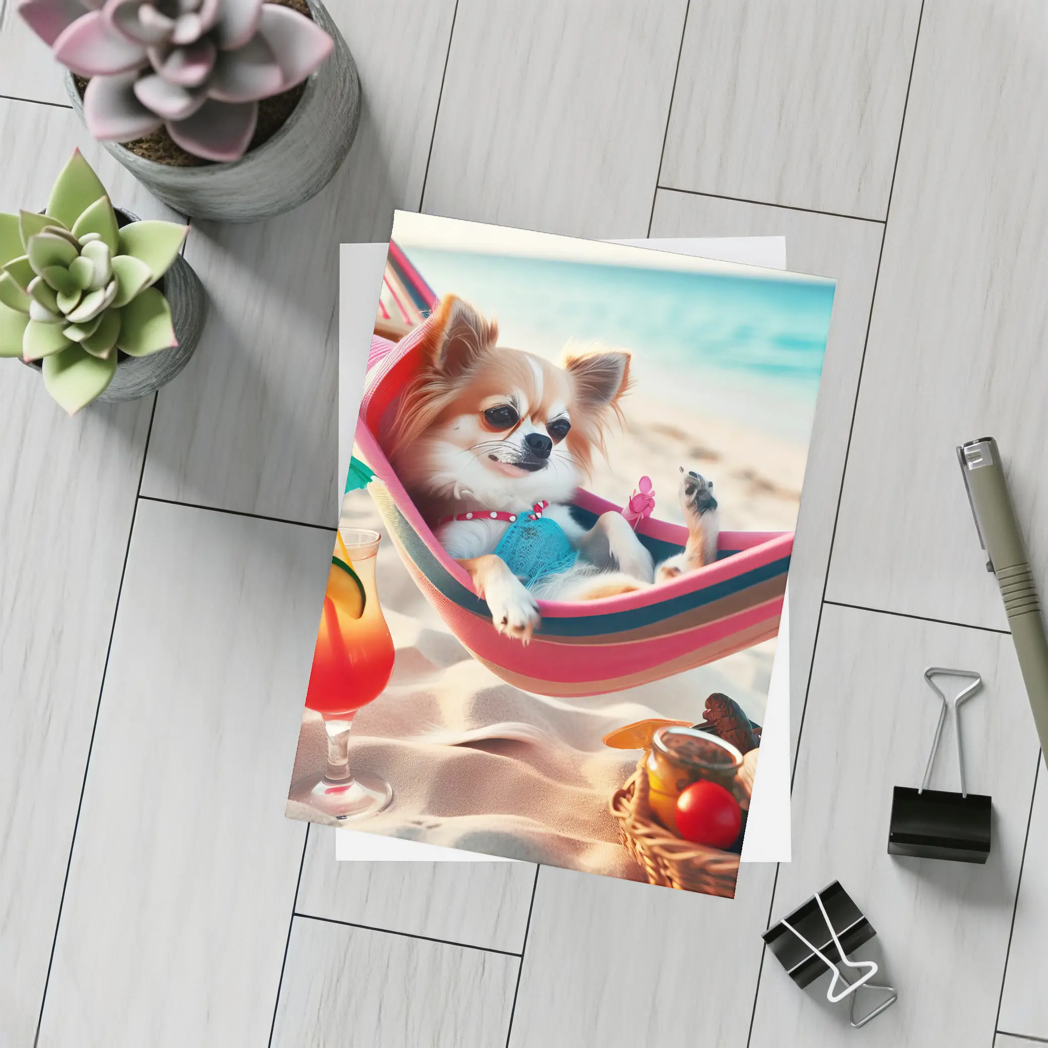 Chihuahua Relaxing In Hammock On Beach – Postcards