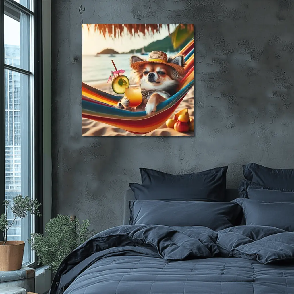 Chihuahua Relaxing Beach Hammock Tropical Cocktail – Wall Art