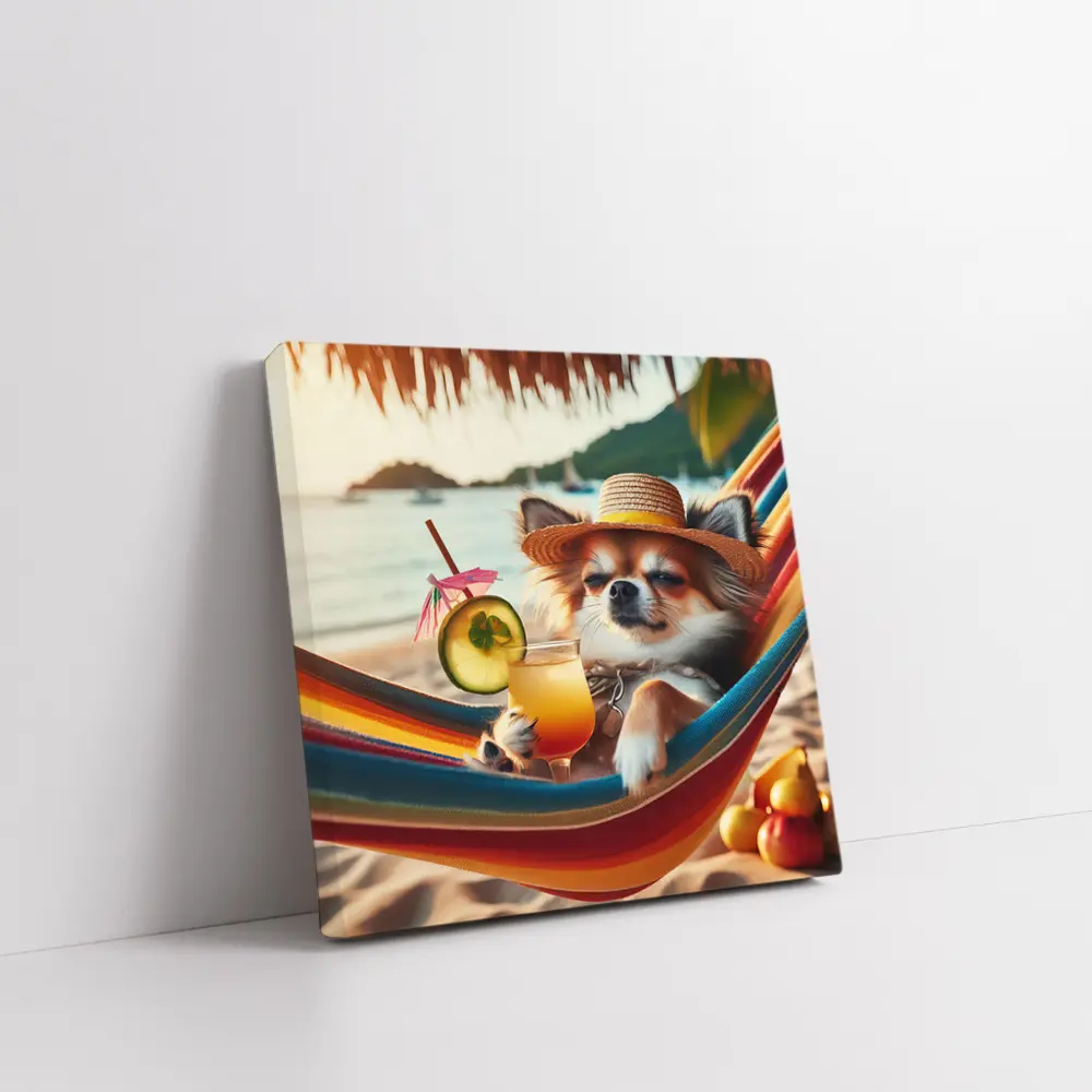 Chihuahua Relaxing Beach Hammock Tropical Cocktail – Wall Art