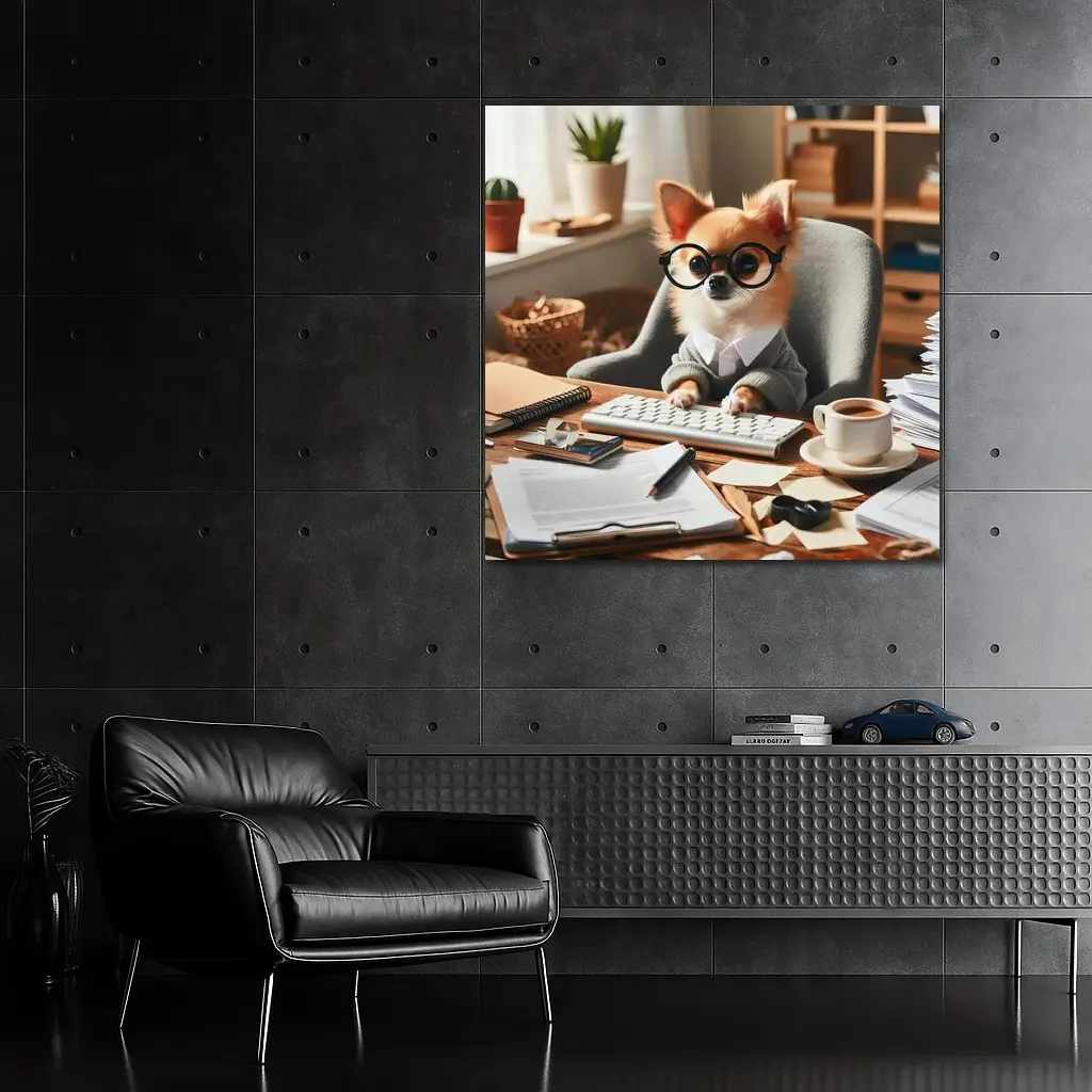 Chihuahua Boss Working At Office Desk – Wall Art