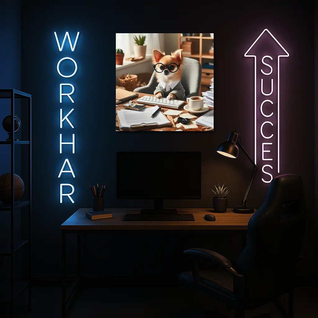 Chihuahua Boss Working At Office Desk – Wall Art