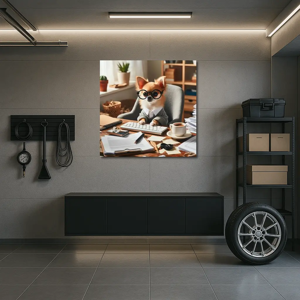 Chihuahua Boss Working At Office Desk – Wall Art
