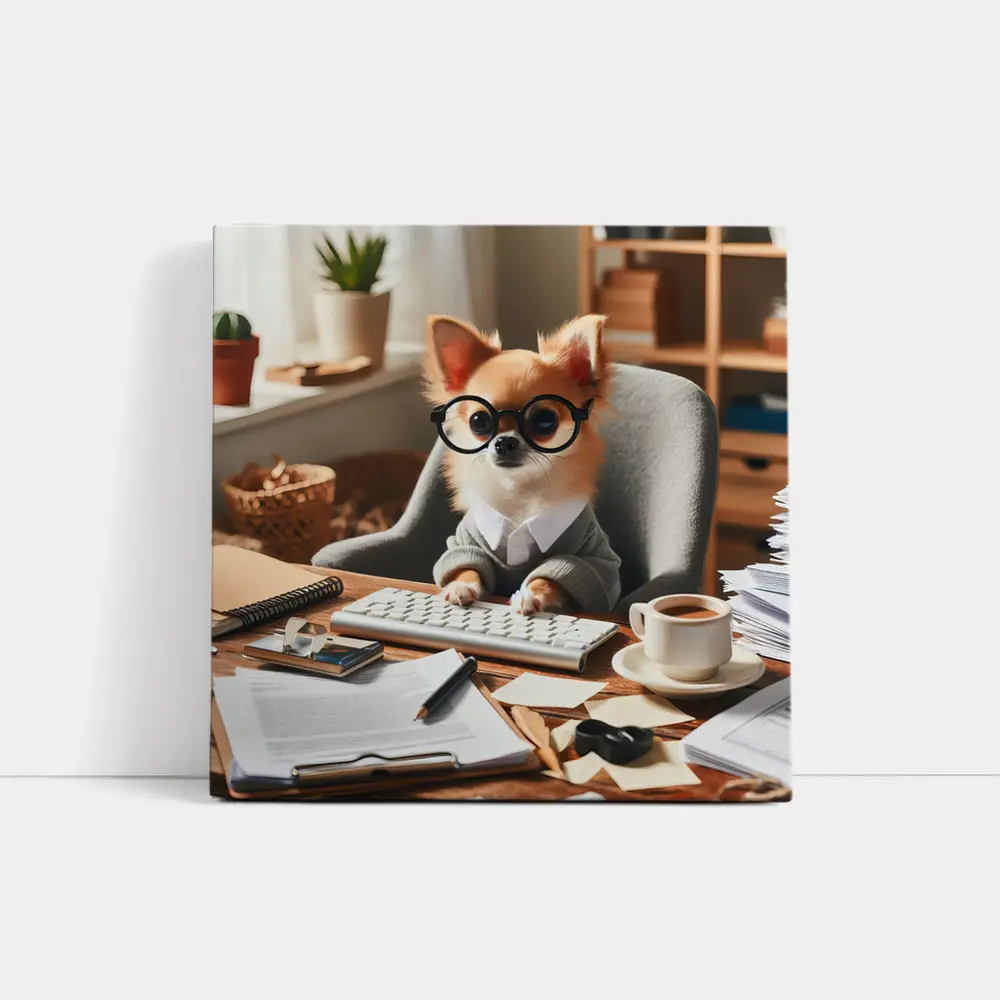 Chihuahua Boss Working At Office Desk – Wall Art