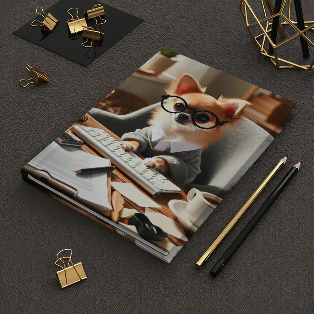Chihuahua Boss Working At Office Desk – Notebooks