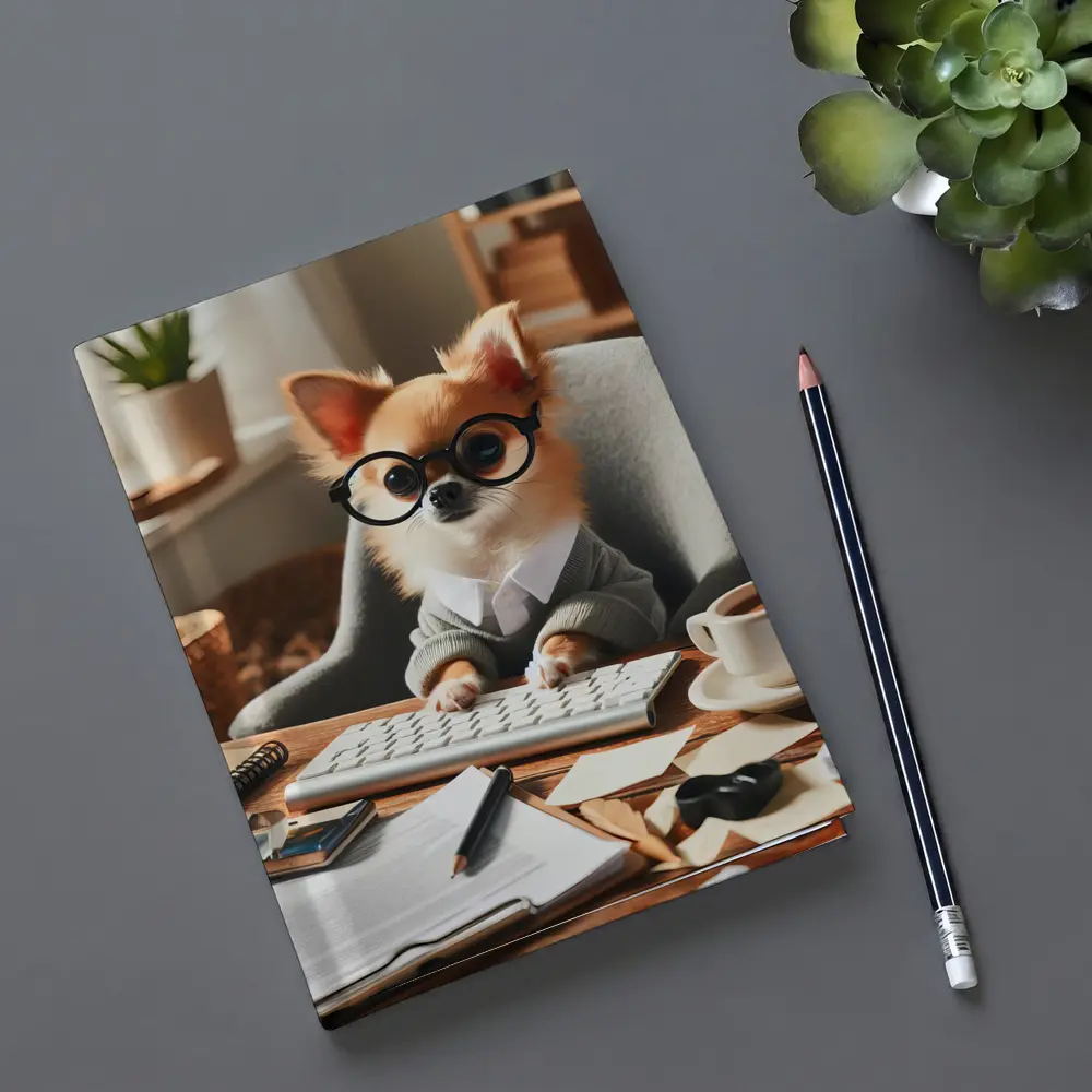 Chihuahua Boss Working At Office Desk – Notebooks