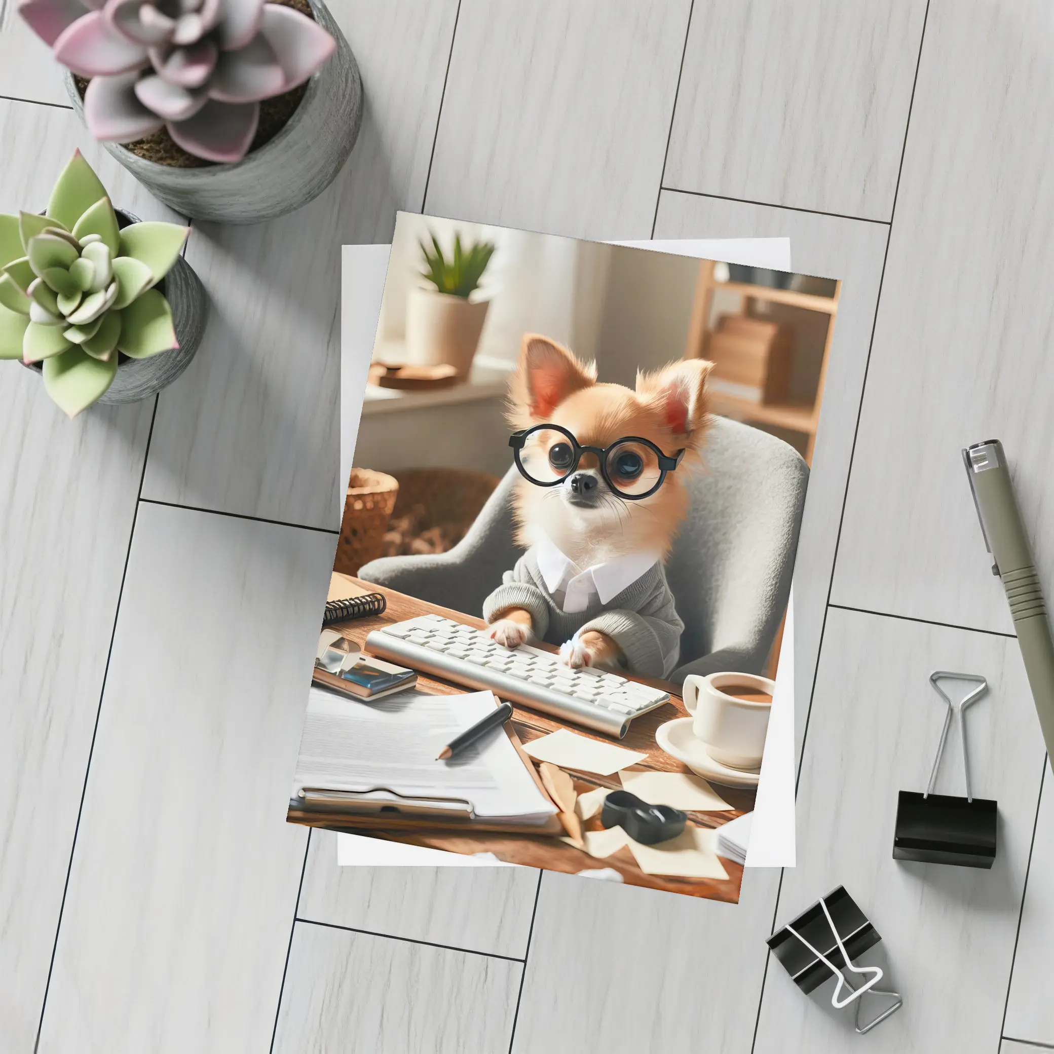 Chihuahua Boss Working At Office Desk – Postcards