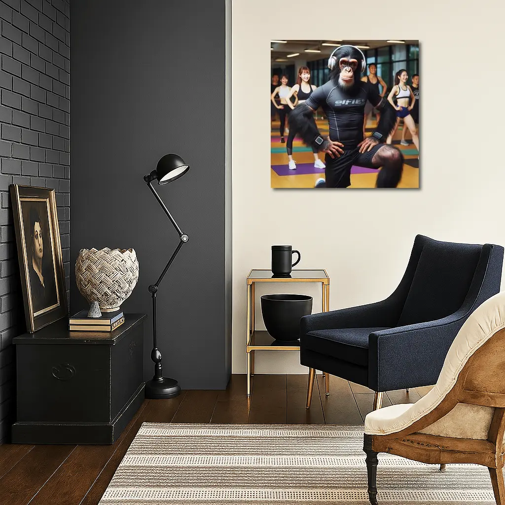 Chimpanzee Working Out in Fitness Gym – Wall Art