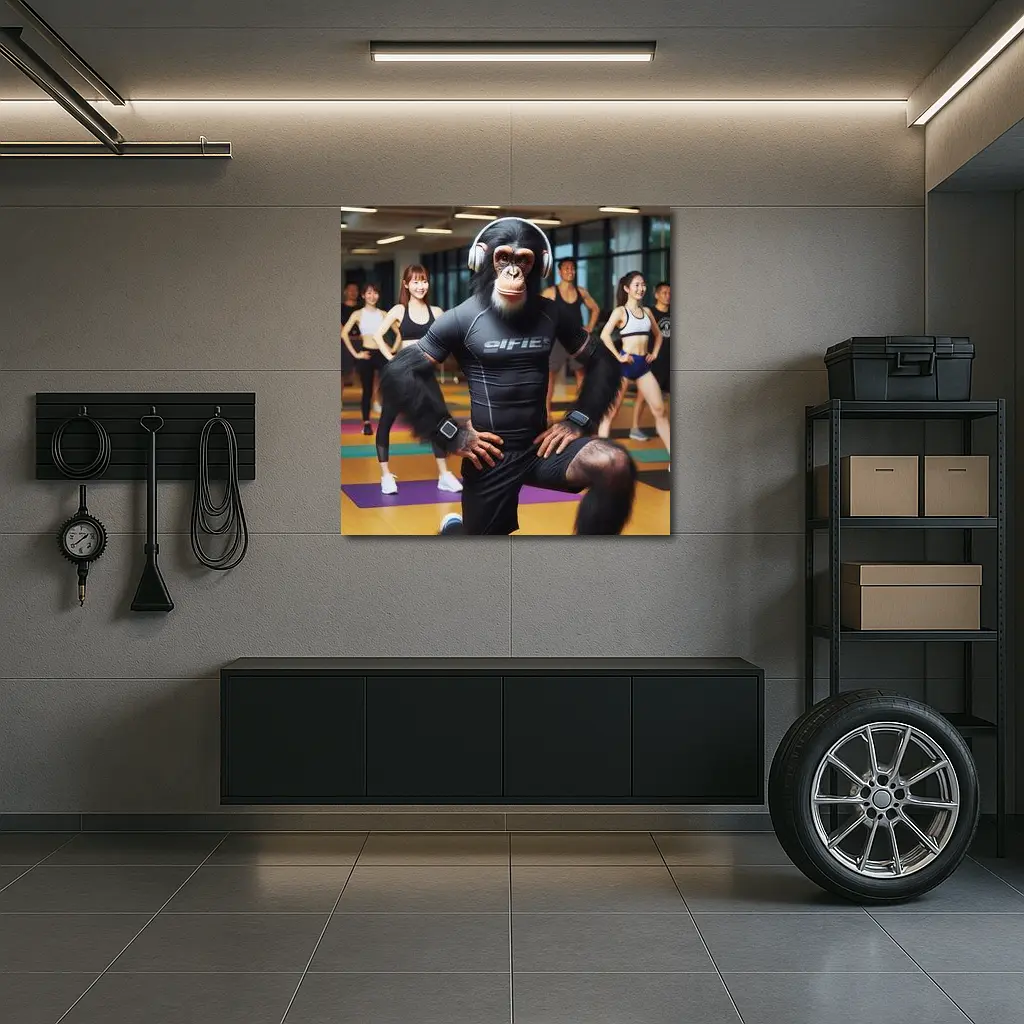 Chimpanzee Working Out in Fitness Gym – Wall Art