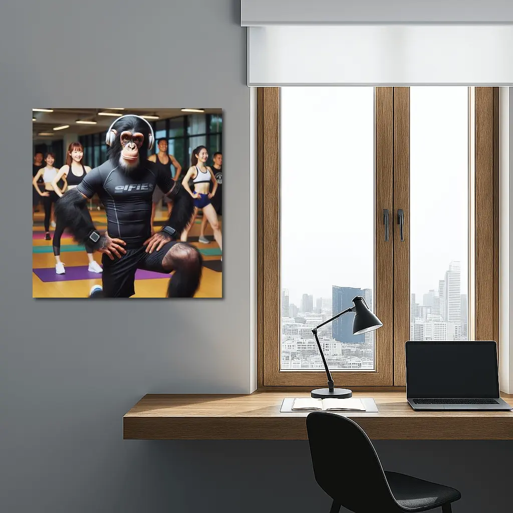 Chimpanzee Working Out in Fitness Gym – Wall Art