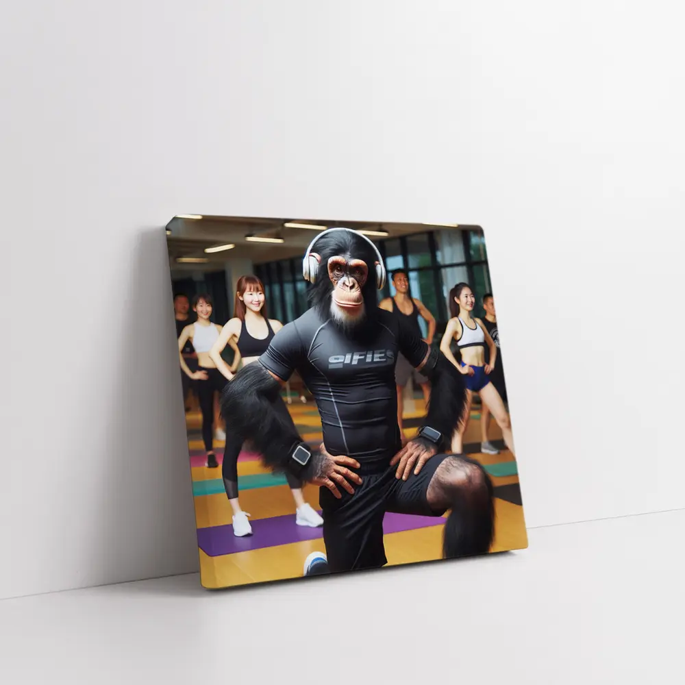 Chimpanzee Working Out in Fitness Gym – Wall Art