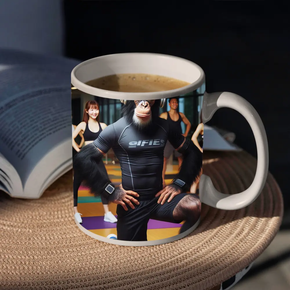 Chimpanzee Working Out in Fitness Gym – Mugs