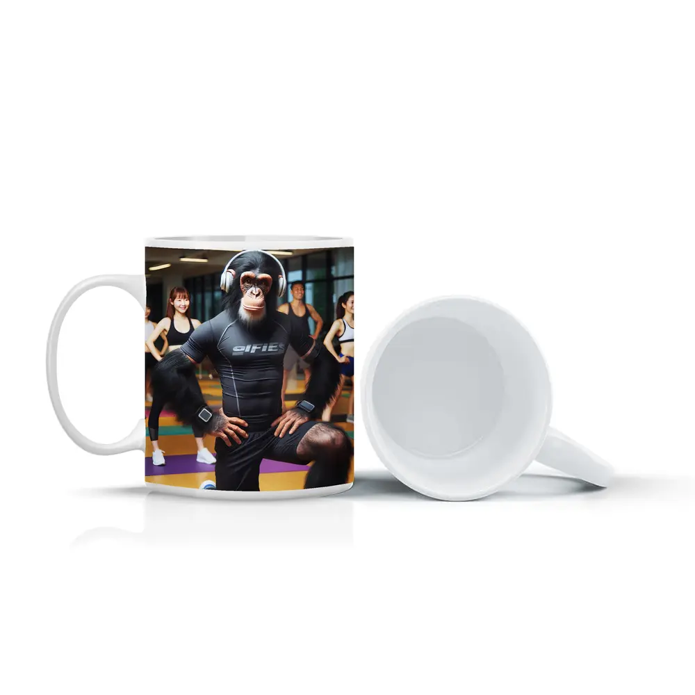 Chimpanzee Working Out in Fitness Gym – Mugs