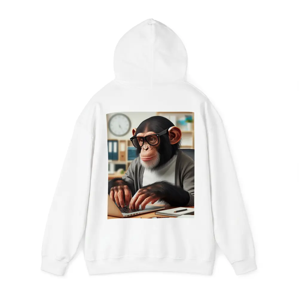 Chimpanzee Working on Laptop Office Setting – Hoodies