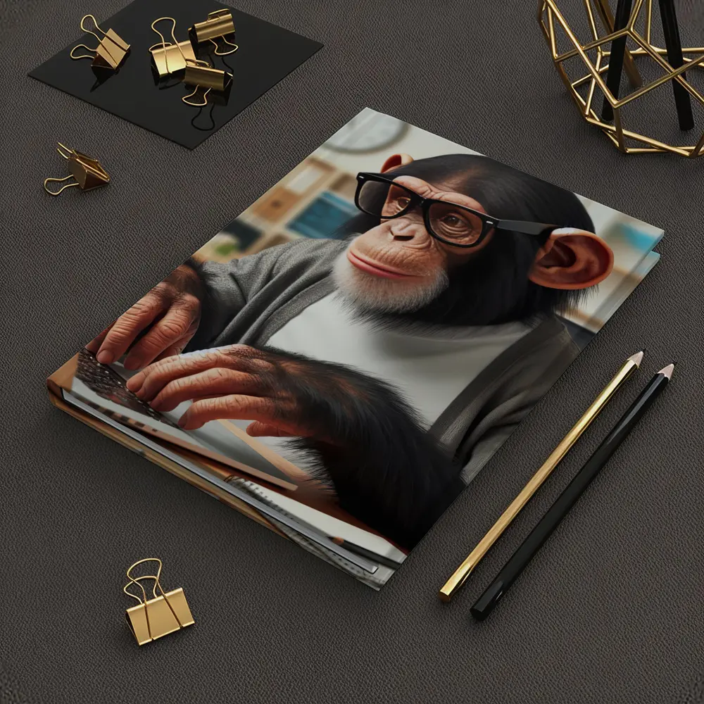 Chimpanzee Working on Laptop Office Setting – Notebooks