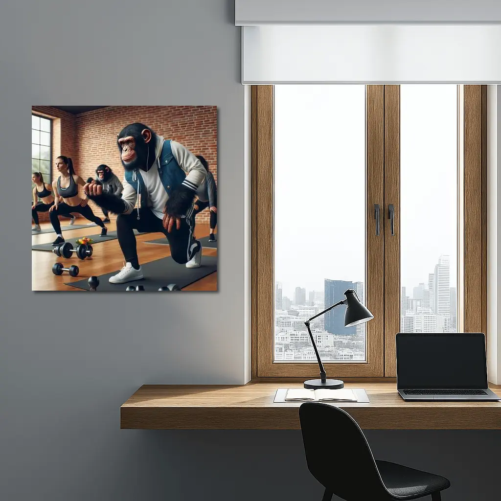 Chimpanzee Working Out In Gym Class – Wall Art