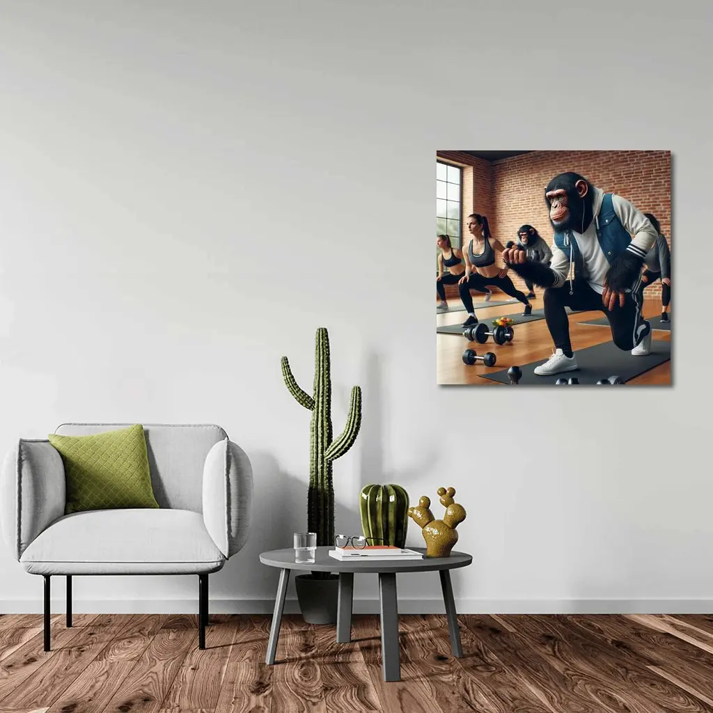 Chimpanzee Working Out In Gym Class – Wall Art