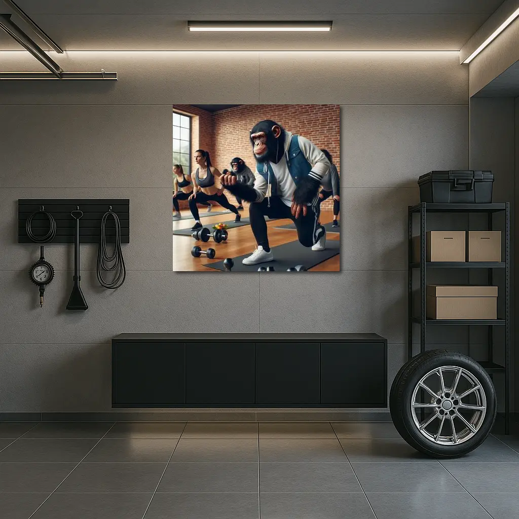 Chimpanzee Working Out In Gym Class – Wall Art