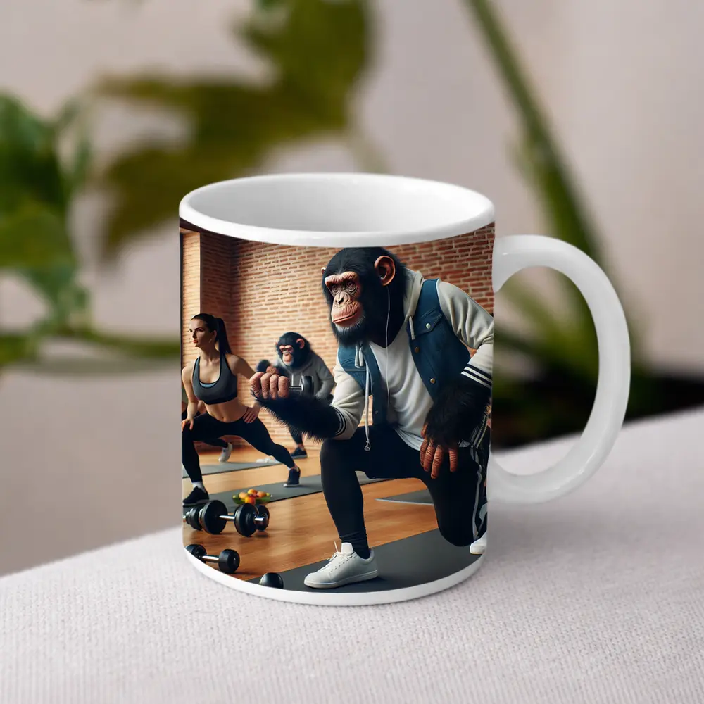 Chimpanzee Working Out In Gym Class – Mugs