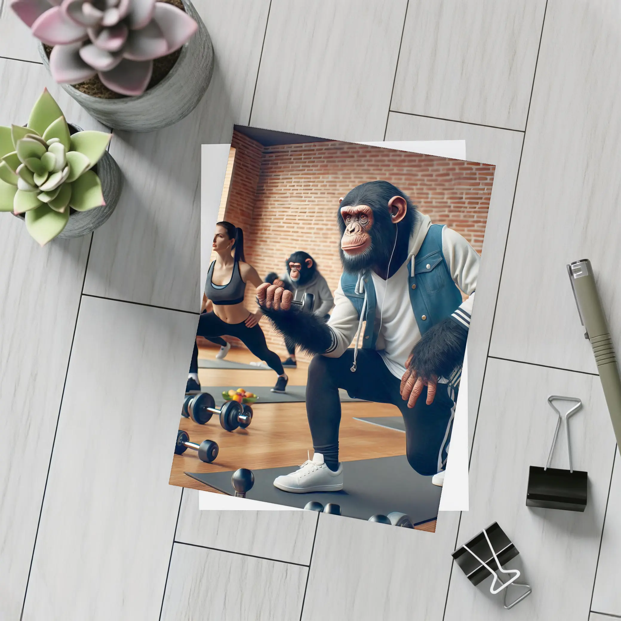 Chimpanzee Working Out In Gym Class – Postcards