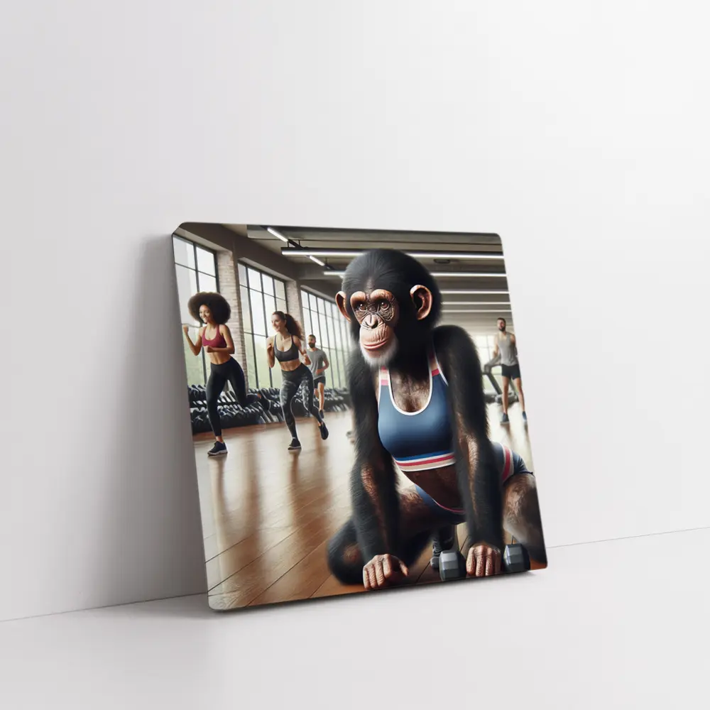 Chimpanzee Wearing Sports Bra in Gym – Wall Art