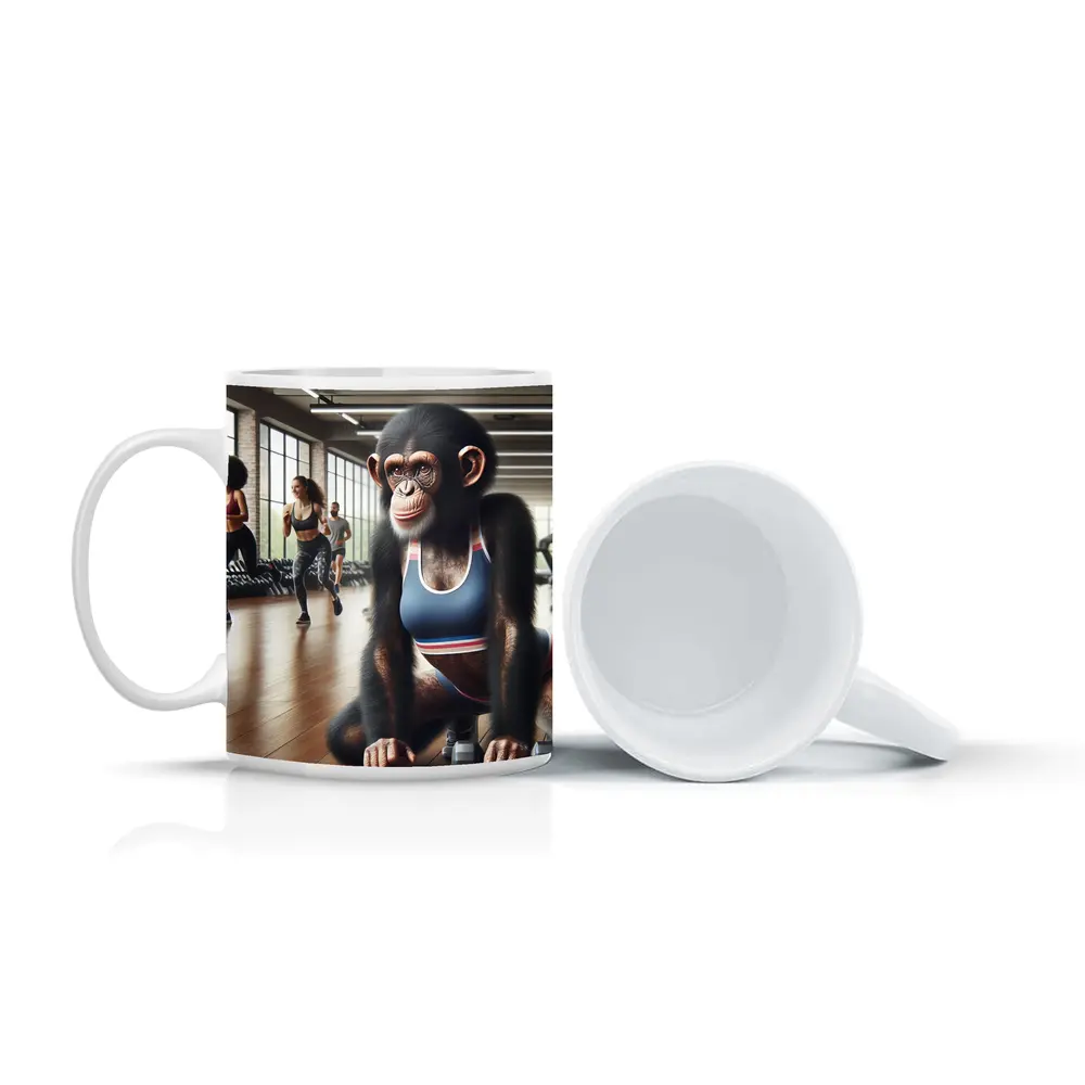 Chimpanzee Wearing Sports Bra in Gym – Mugs