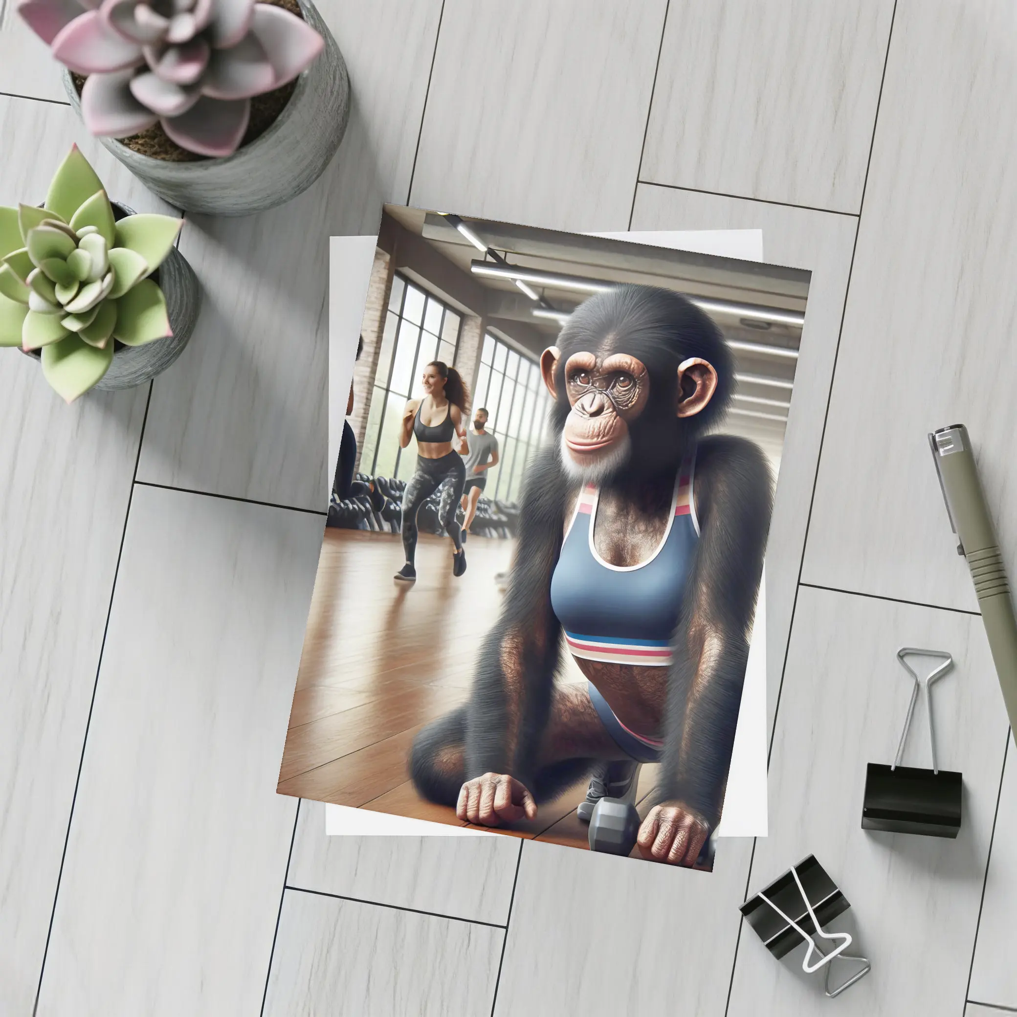 Chimpanzee Wearing Sports Bra in Gym – Postcards