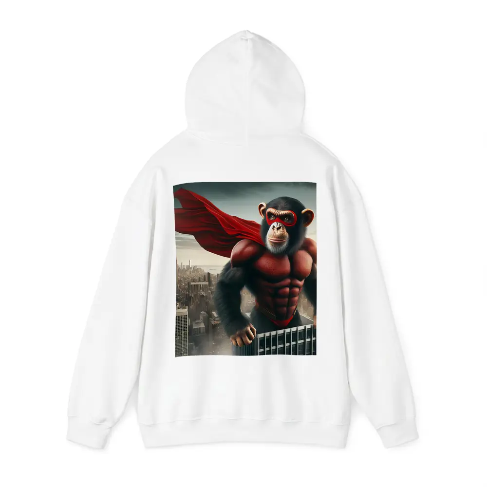 Superhero Chimp Red Cape City Skyline – Hoodies