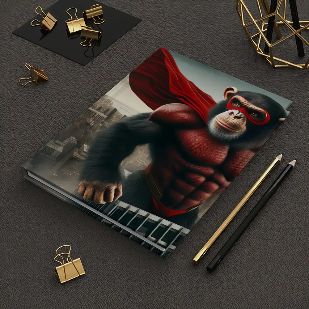 Superhero Chimp Red Cape City Skyline – Notebooks