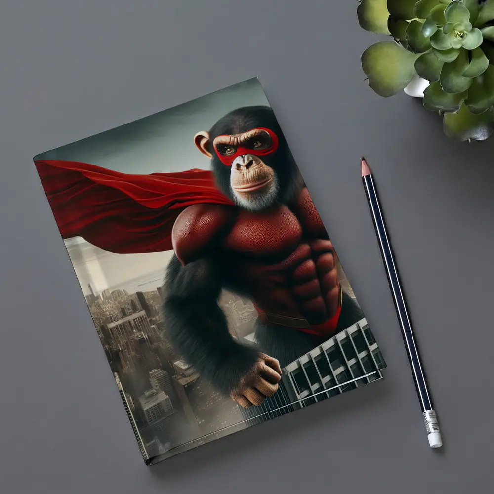 Superhero Chimp Red Cape City Skyline – Notebooks