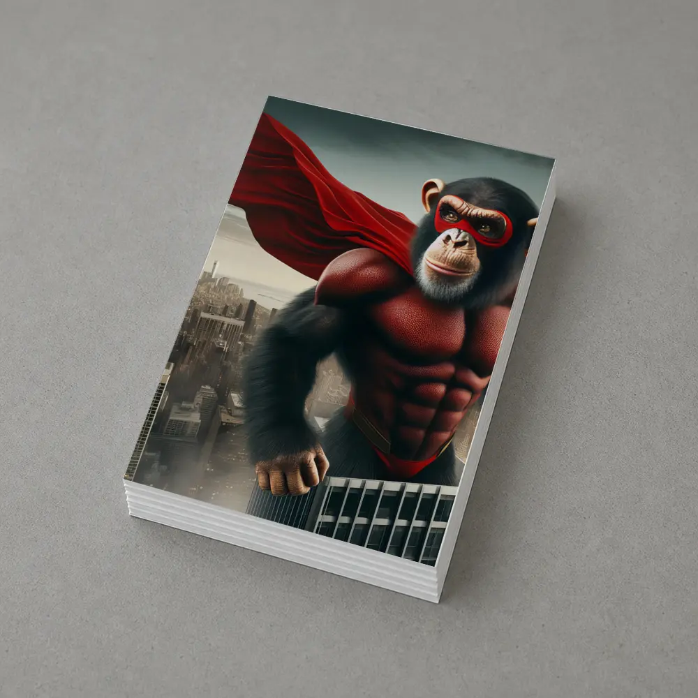 Superhero Chimp Red Cape City Skyline – Postcards