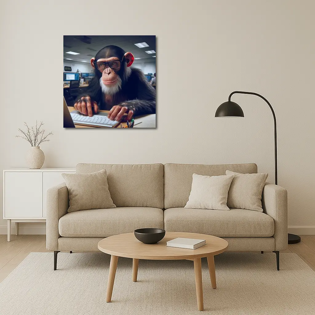 Chimpanzee With Glasses Working Office Desk – Wall Art