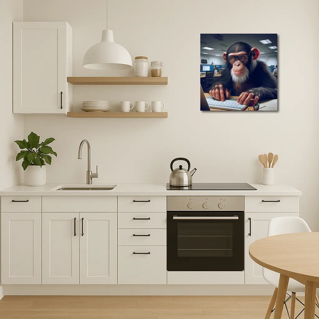 Chimpanzee With Glasses Working Office Desk – Wall Art