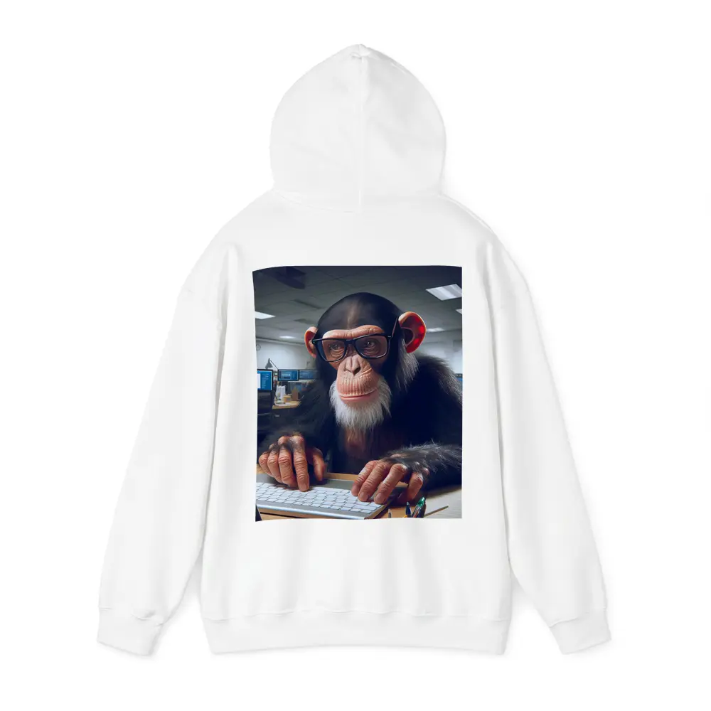 Chimpanzee With Glasses Working Office Desk – Hoodies
