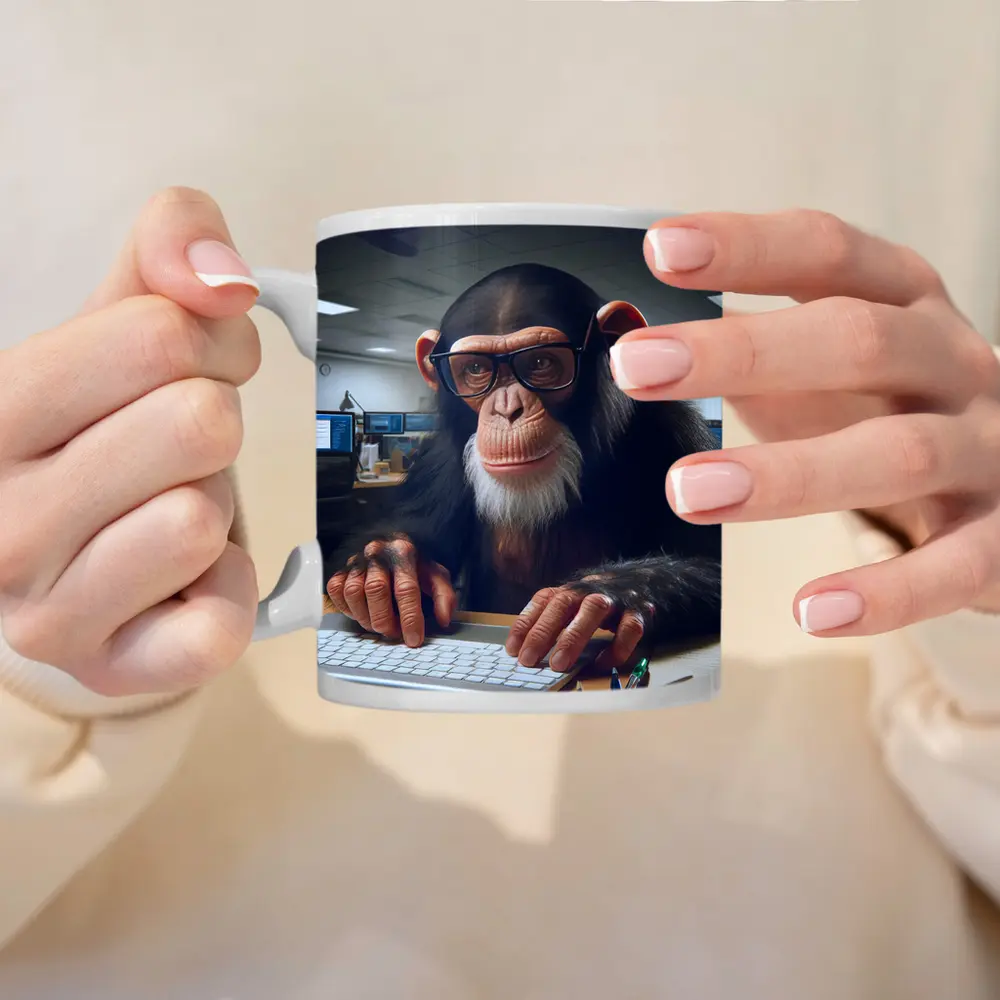 Chimpanzee With Glasses Working Office Desk – Mugs