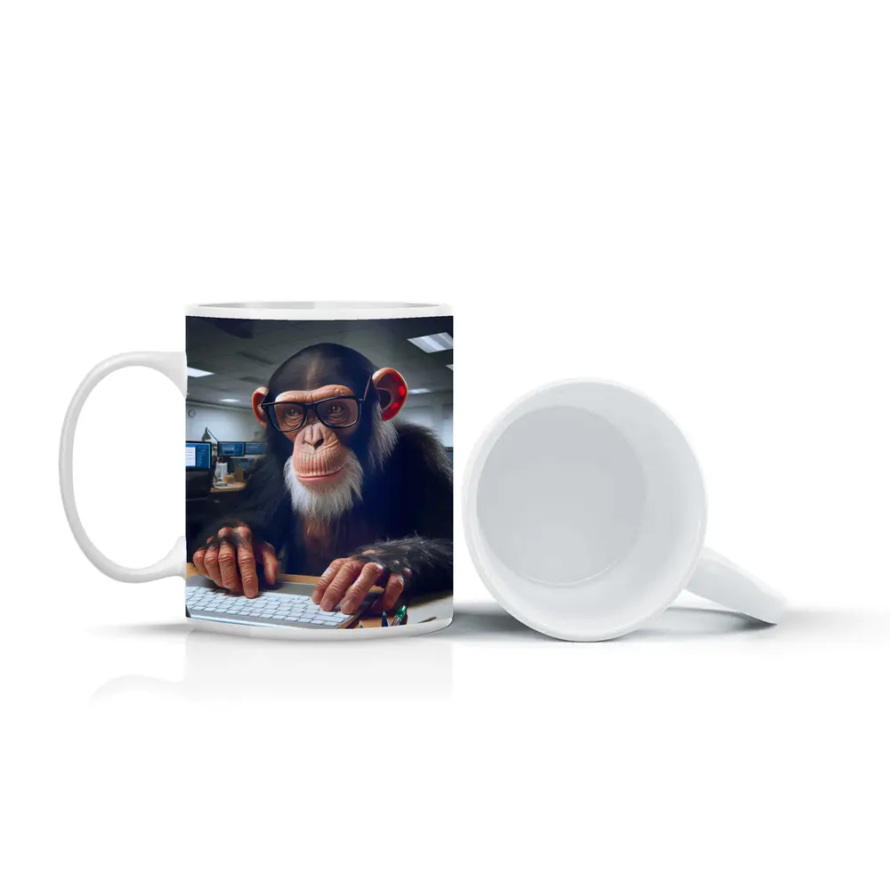Chimpanzee With Glasses Working Office Desk – Mugs