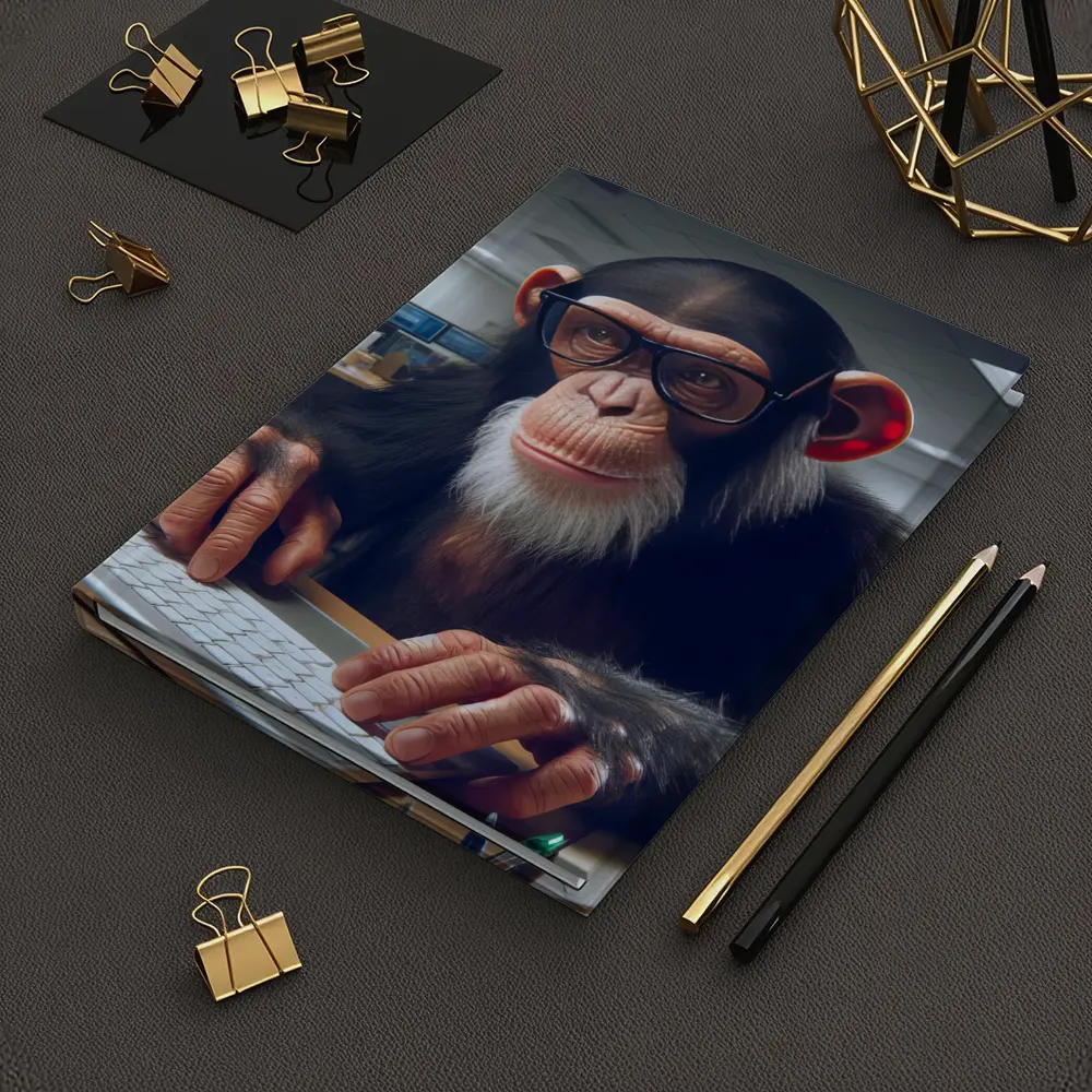 Chimpanzee With Glasses Working Office Desk – Notebooks