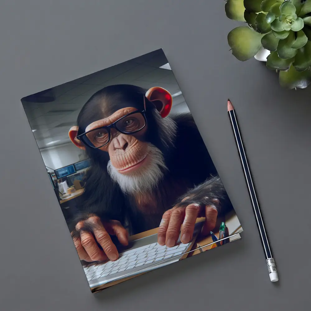 Chimpanzee With Glasses Working Office Desk – Notebooks