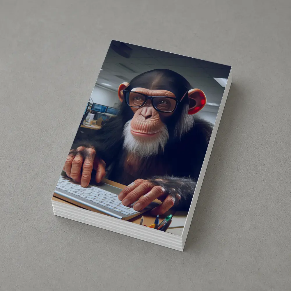 Chimpanzee With Glasses Working Office Desk – Postcards