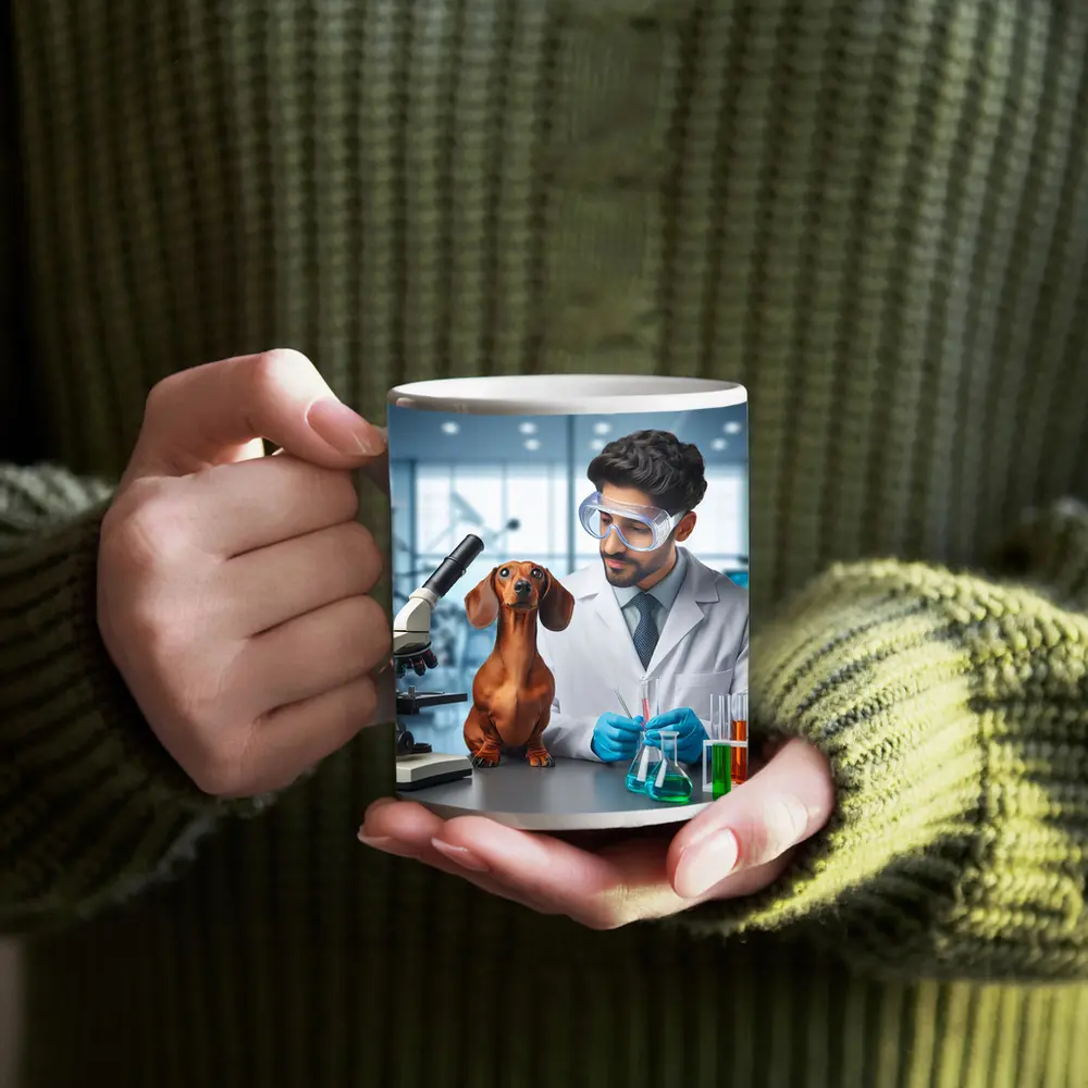 Dachshund Dog Scientist Laboratory Research Art – Mugs