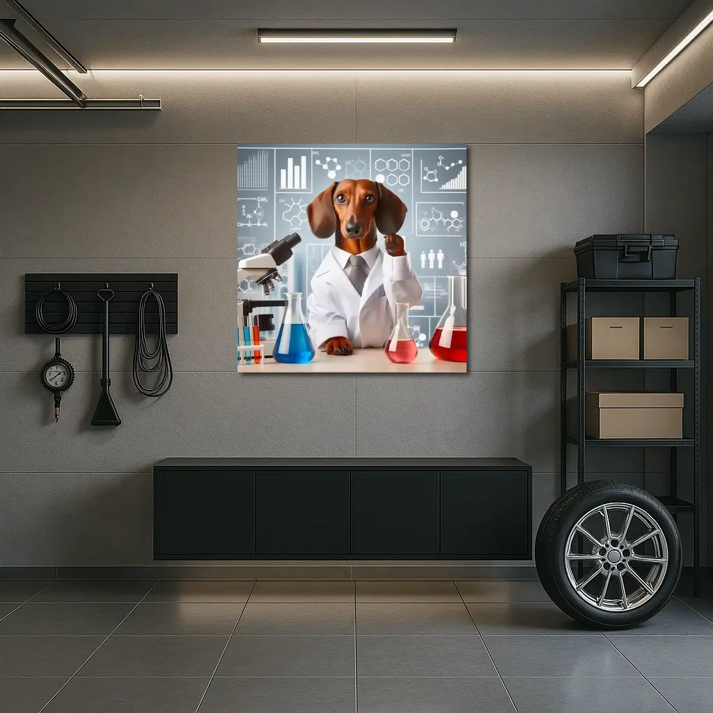 Dachshund Scientist Lab Coat Chemistry Background – Wall Art