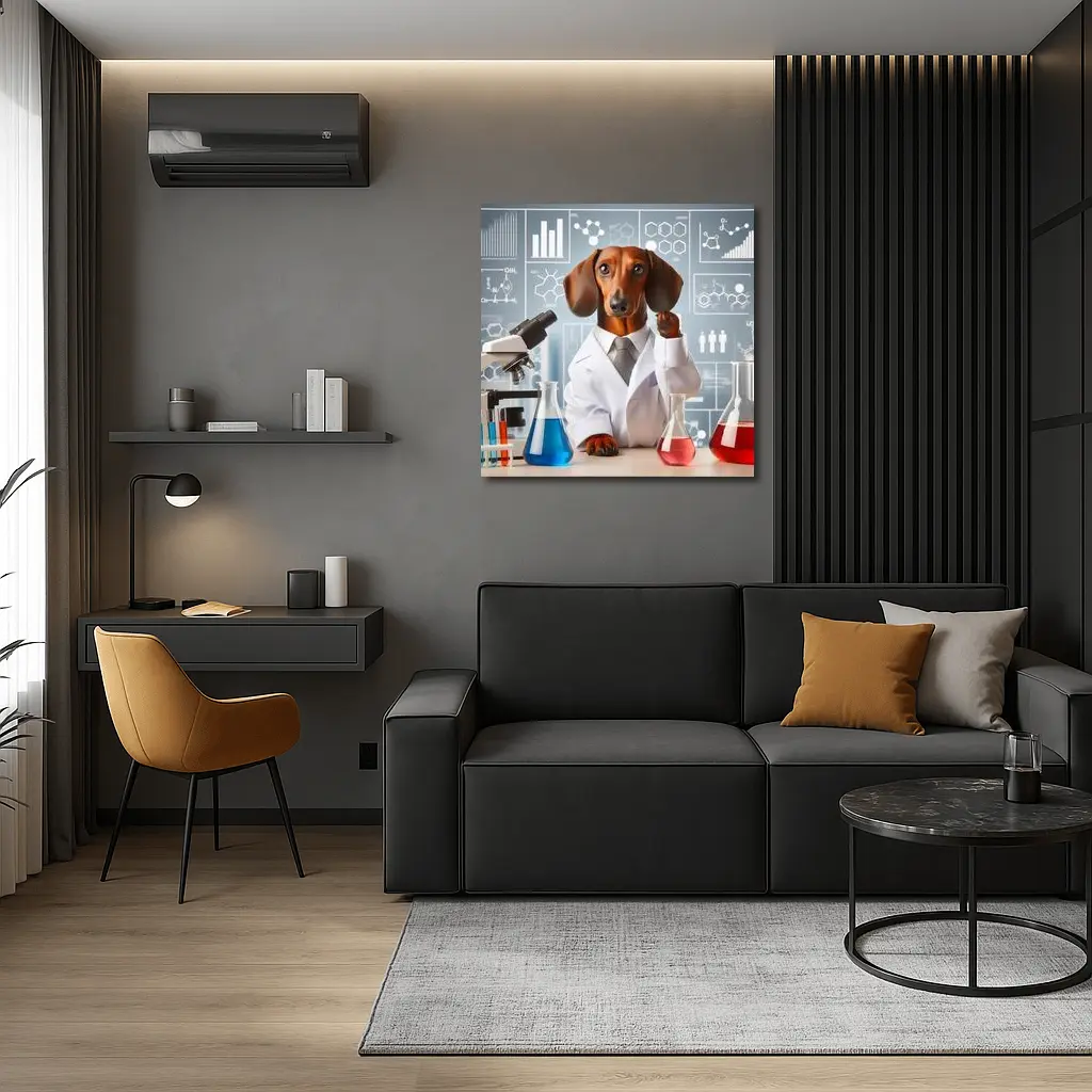 Dachshund Scientist Lab Coat Chemistry Background – Wall Art