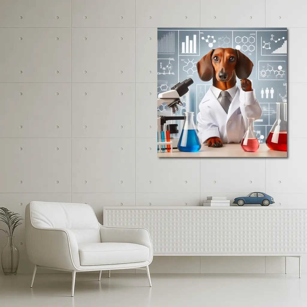 Dachshund Scientist Lab Coat Chemistry Background – Wall Art
