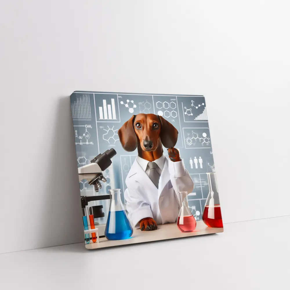 Dachshund Scientist Lab Coat Chemistry Background – Wall Art