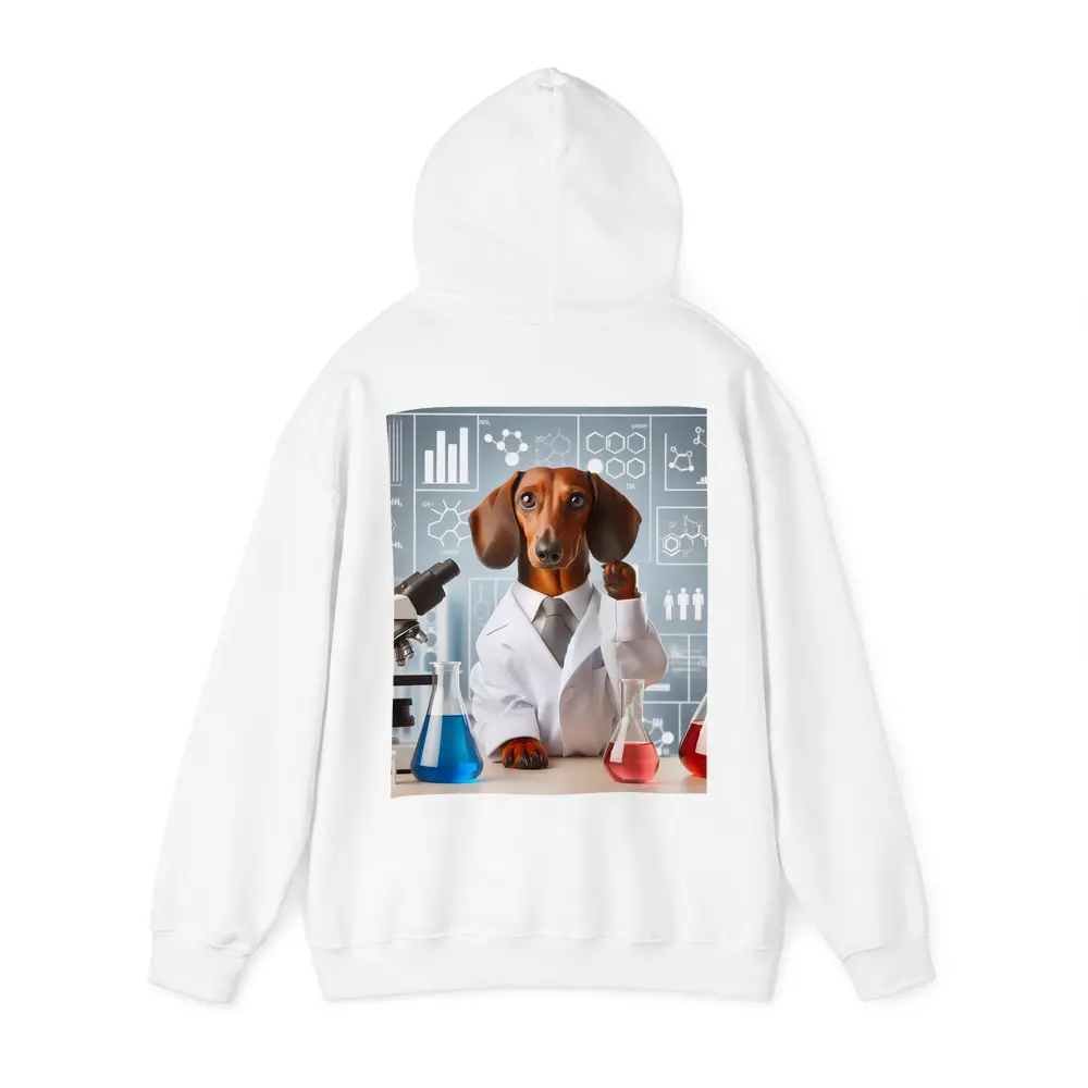 Dachshund Scientist Lab Coat Chemistry Background – Hoodies
