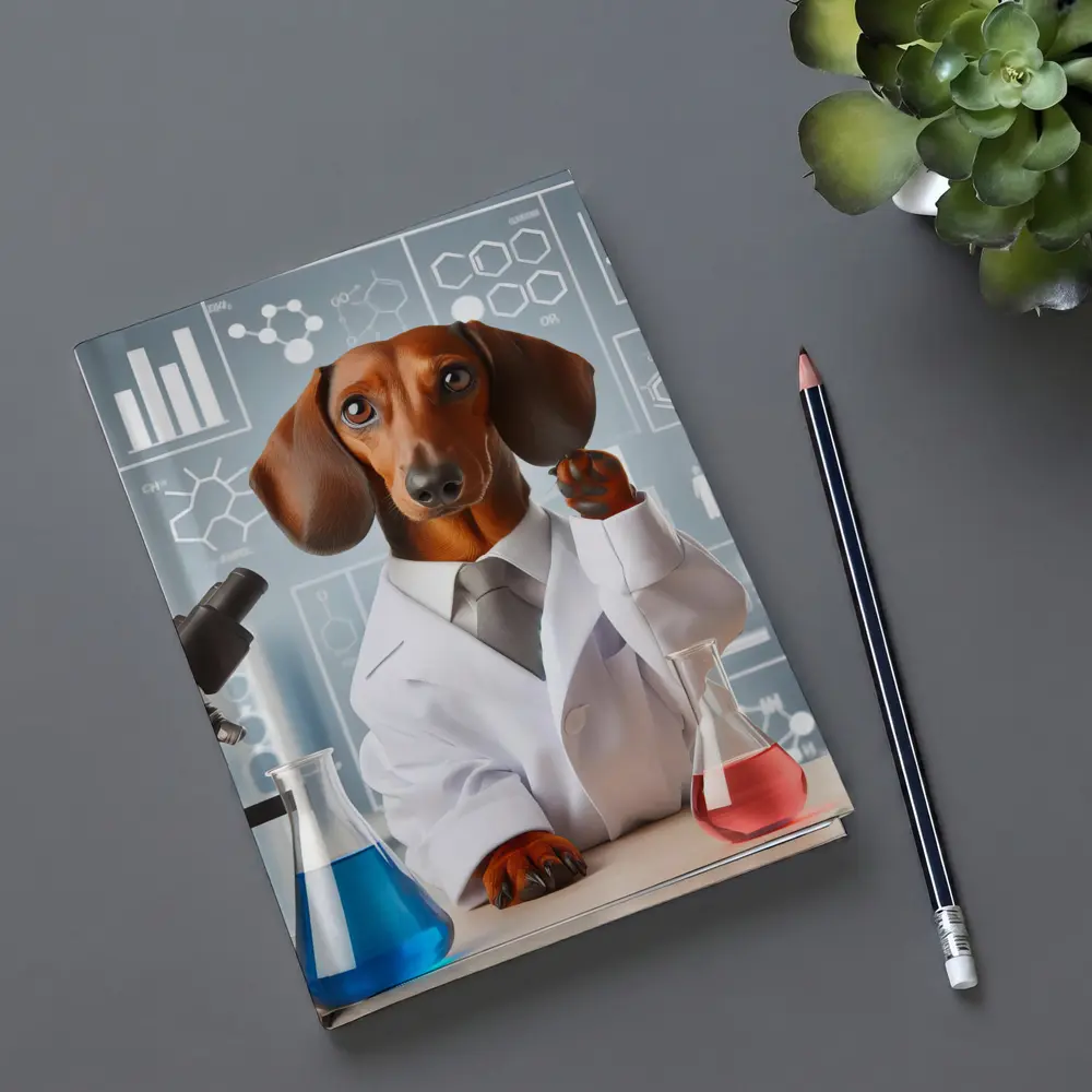 Dachshund Scientist Lab Coat Chemistry Background – Notebooks