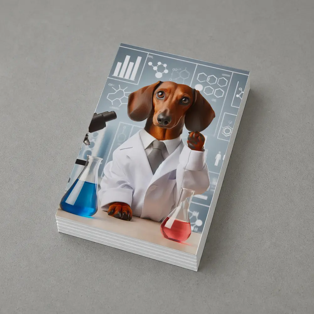 Dachshund Scientist Lab Coat Chemistry Background – Postcards