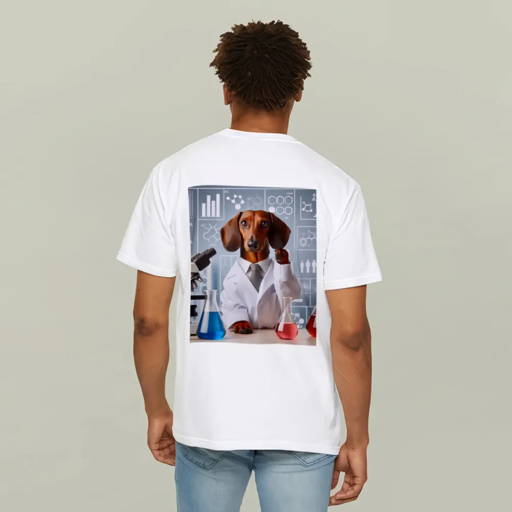 Dachshund Scientist Lab Coat Chemistry Background – T-Shirts