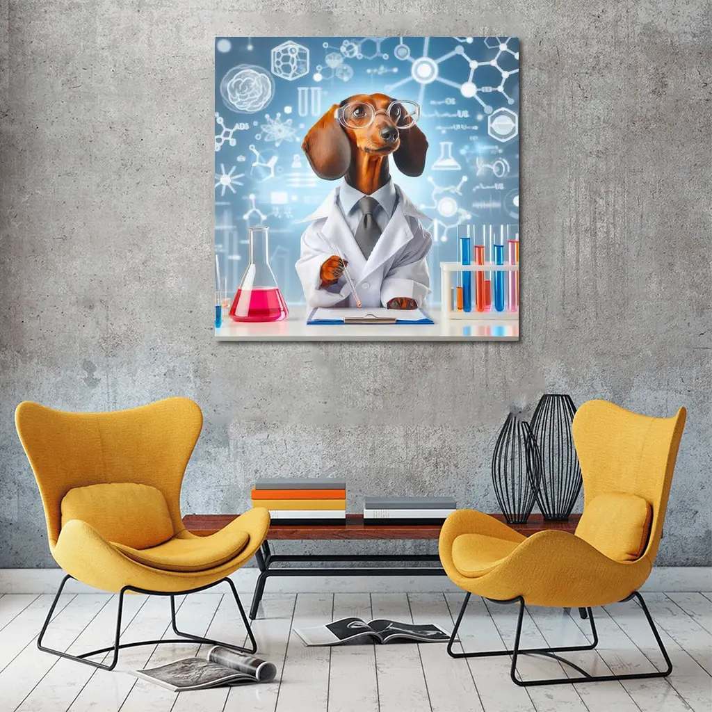 Dachshund Scientist Lab Coat Science Background – Wall Art