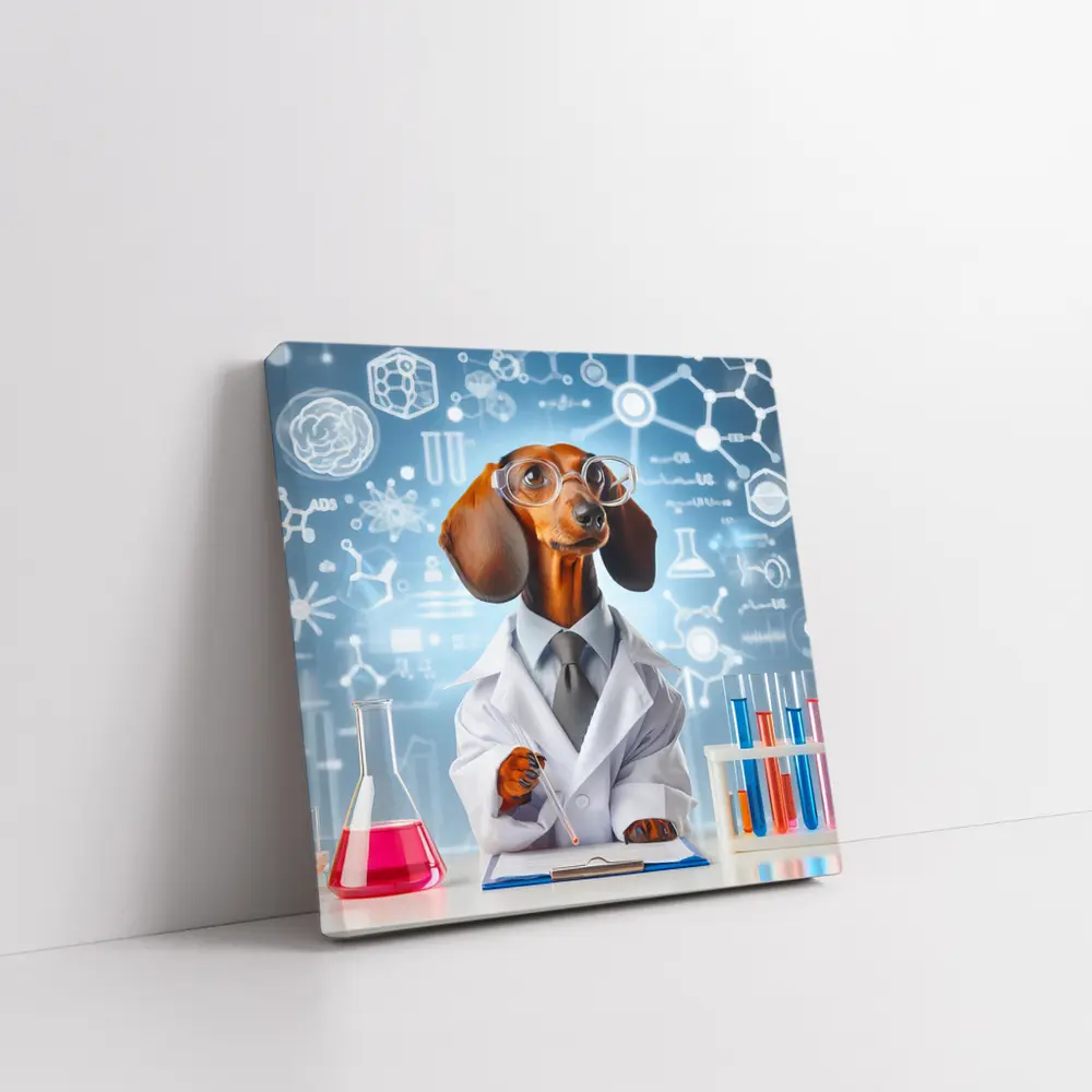 Dachshund Scientist Lab Coat Science Background – Wall Art