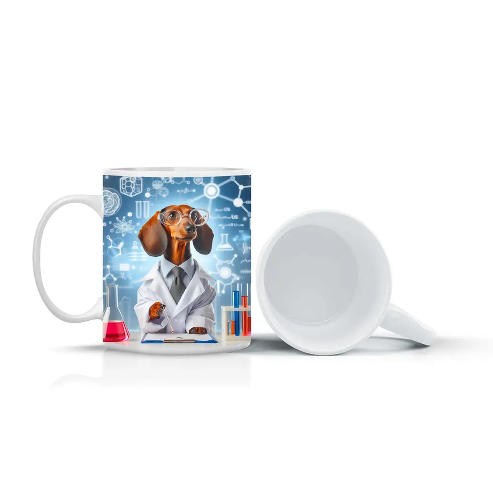Dachshund Scientist Lab Coat Science Background – Mugs
